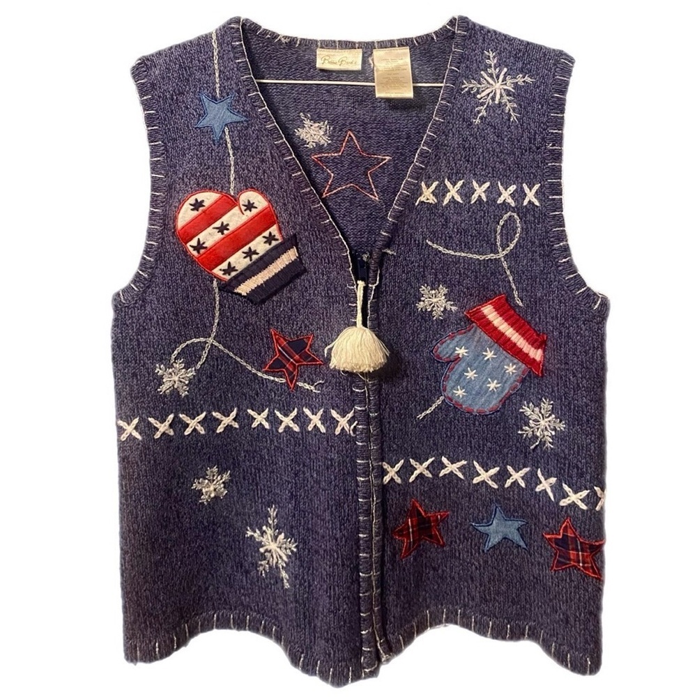 (0505) Bobbie Brooks Embroidered Sweater Vest Blue/Gray Women’s S
